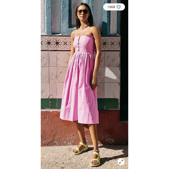 Free People We The Free Lilah Midi Dress Large Hi Low Smocked Pink Purple Boho - Picture 2 of 11